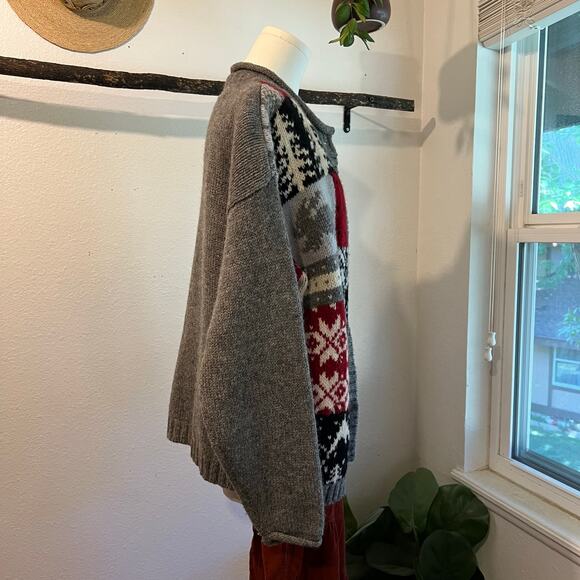 Vintage 1992 Eddie Bauer 100% Wool Knit Rabbit Cardigan Sweater Size Large - Picture 7 of 12